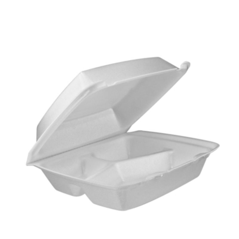 CONTAINER FOAM HINGED 3 COMP 8 INCH