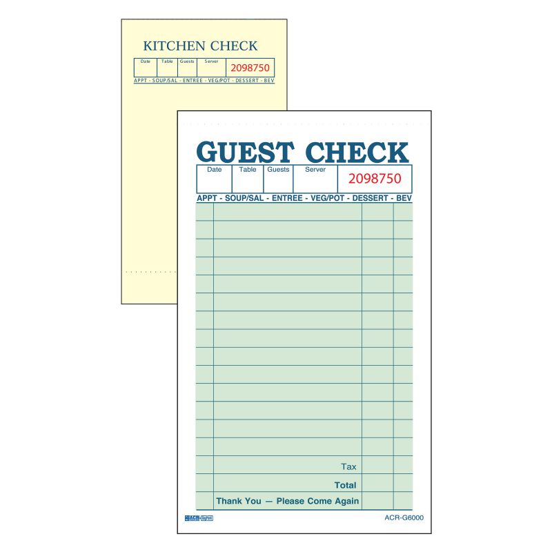 GUEST CHECK DUPLICATE CARBON
