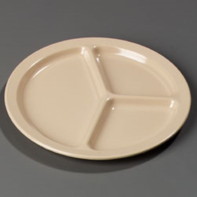 PLATE MELAMINE 3-COMP TAN 10"