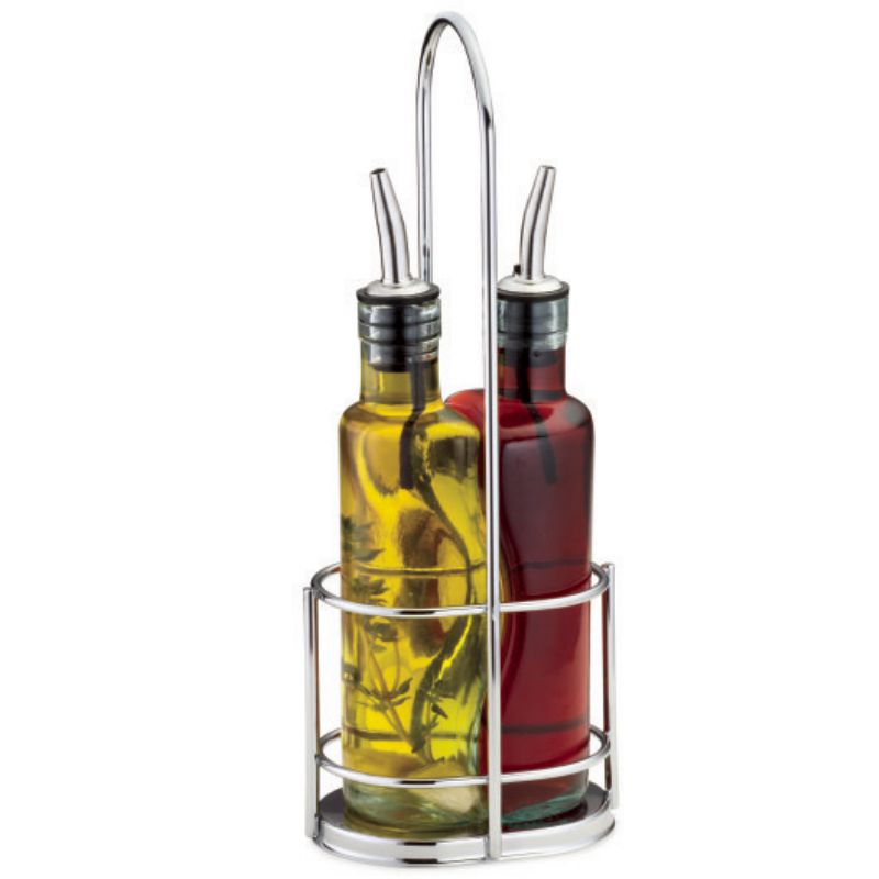 BOTTLE GLASS VINEGAR/OIL W/RACK