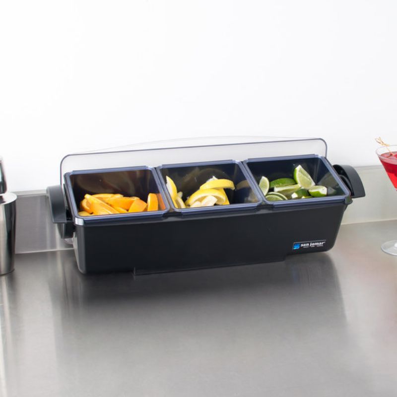 CADDY CONDIMENT BLK 3-COMP 2QT W/LID