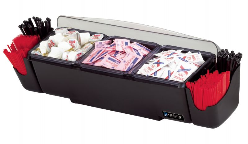 CADDY CONDIMENT BLK 3-COMP 2QT W/LID