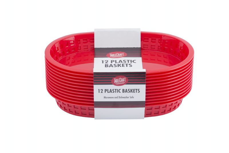 BASKET PLASTIC OVAL RED 10.5X7"-JIT