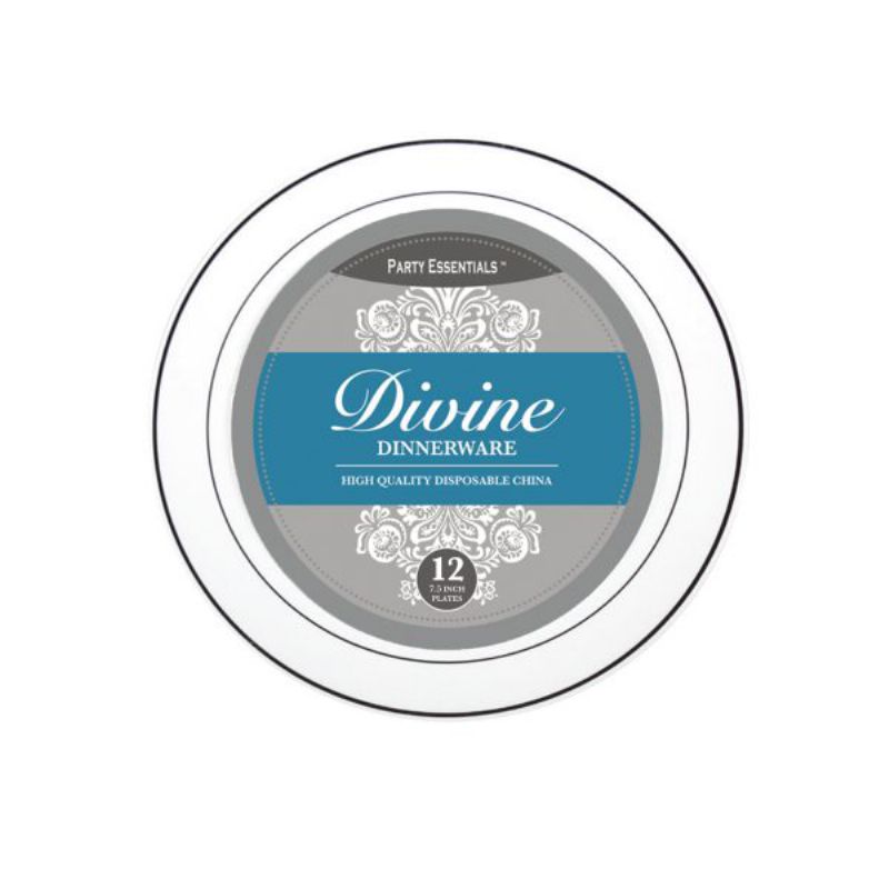 PLATE WHITE W/SILVER RIM 7.5 INCH 