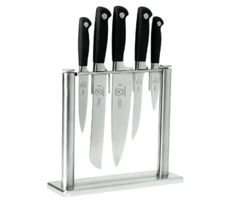 KNIFE BLOCK SET 6 PC GLASS & S/S